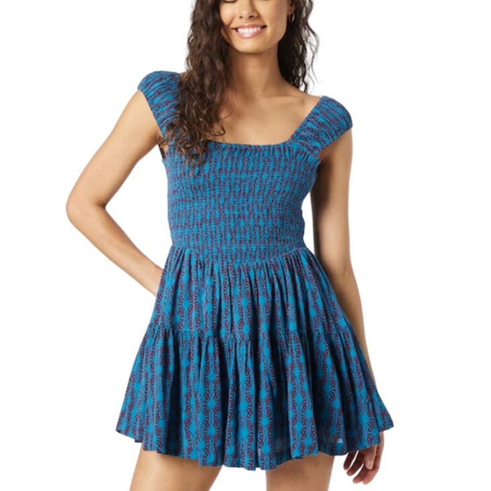 Free People Blue and Red Mini Dress